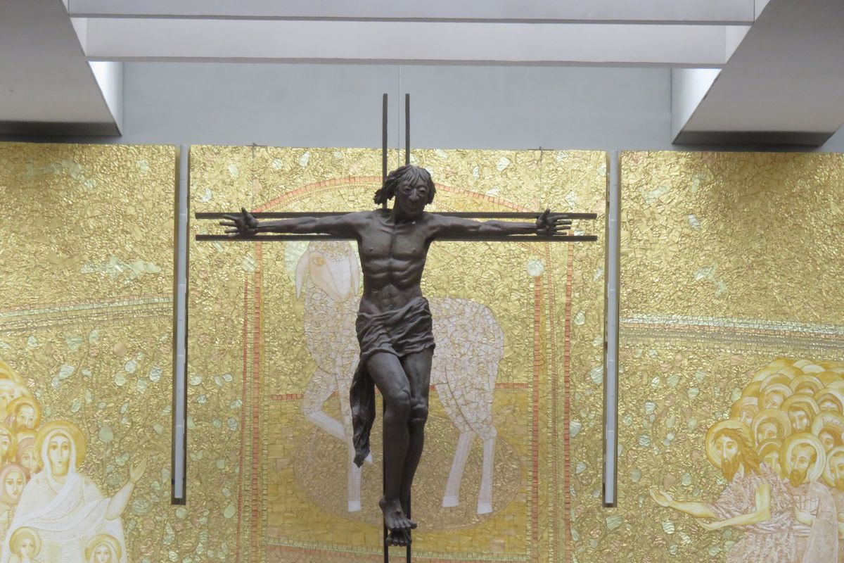 PORTUGAL - The cross inside the new chuirch (Fatima sanctuary)