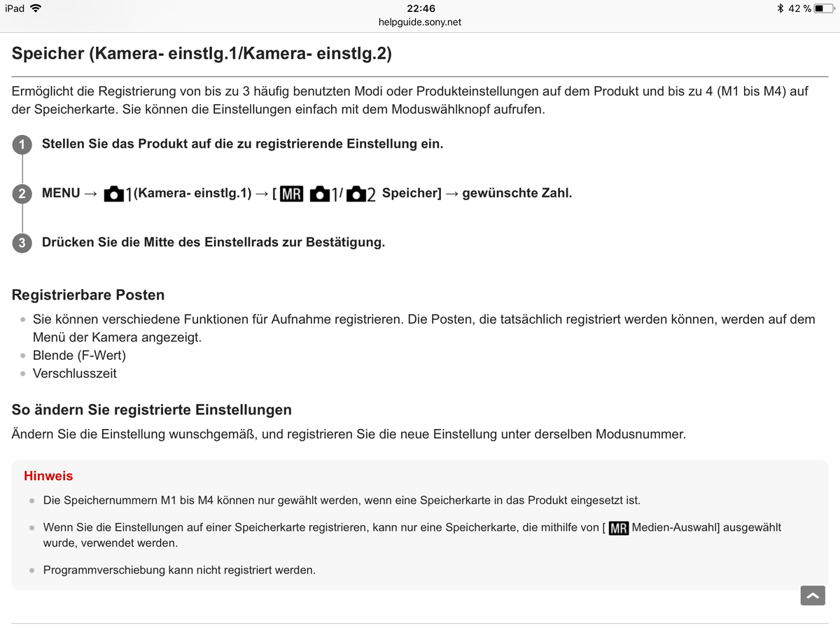 Kameraeinstellungen auf den Moduswahlknopf/rad abspeichern